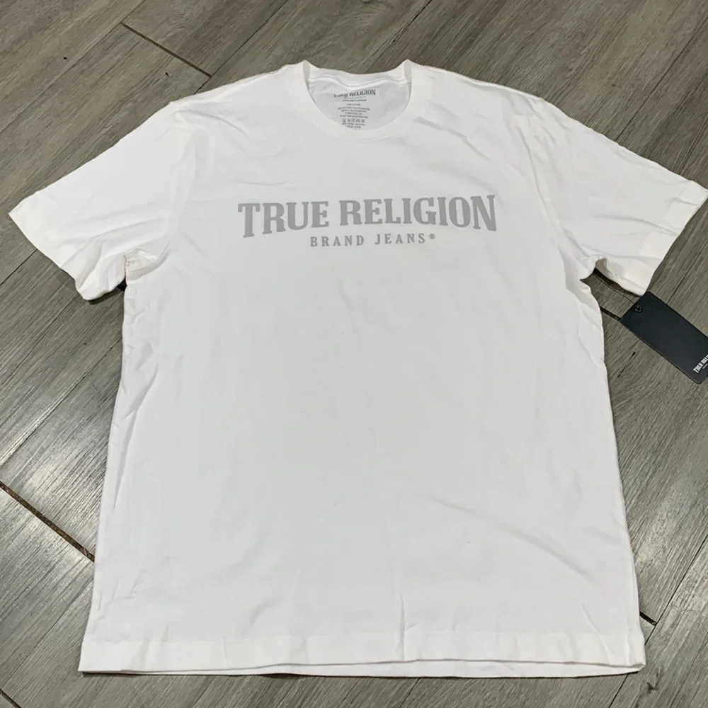 True Religion Optic White Arch Logo Short Sleeve Crew Neck NWT‎ Tee size L